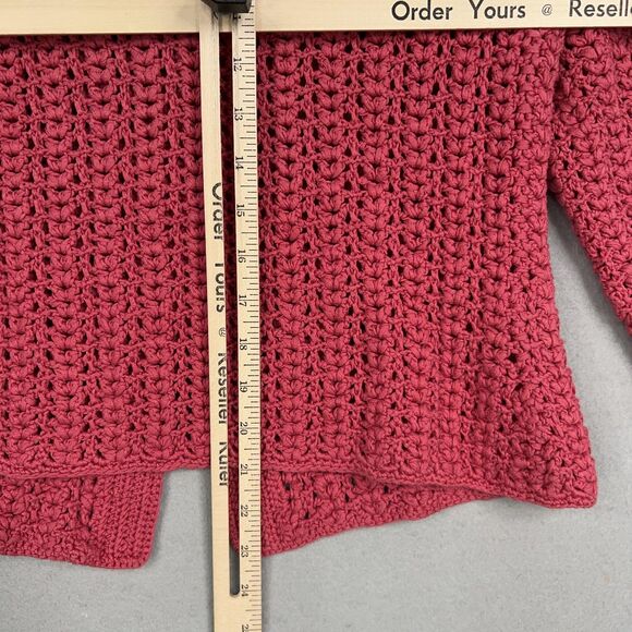 Talbots Sweater Womens Small Pink Hand Knit Cardigan Crochet Coastal Cottage - Picture 10 of 12